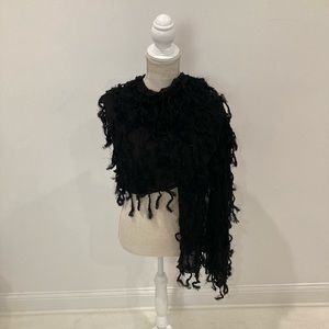 White House Black Market sheer Black tassle scarf wrap